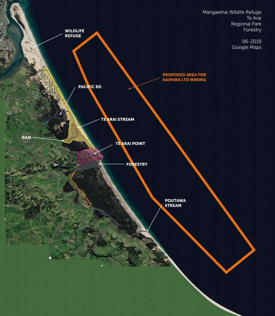 map showing extent of resource consent of mining applied for by Kaipara Ltd 2019